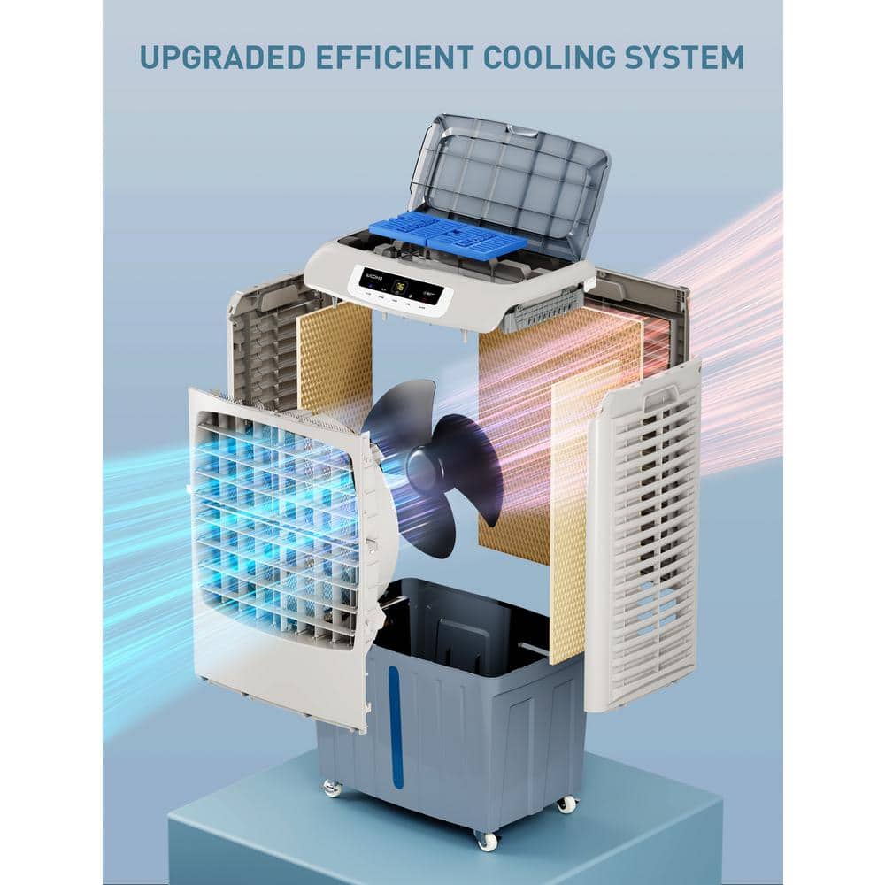 Gray and White Portable Evaporative Cooler with Remote Control