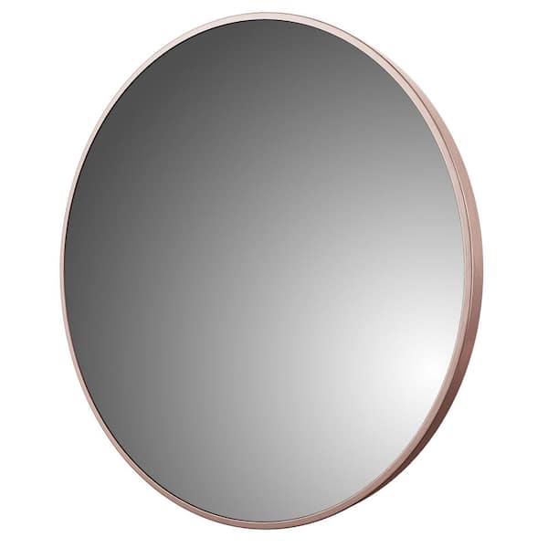 Unbranded 32 in. W x 32 in. H Round Aluminum Framed Wall Bathroom Vanity Mirror in Brushed Rose Gold