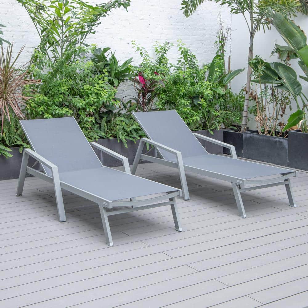 Dark Grey Aluminum Frame Outdoor Chaise Lounge Set with Armrests