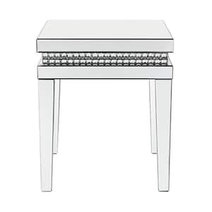 Lotus 20 in. Mirrored and Faux Crystals Short Square Glass End Table