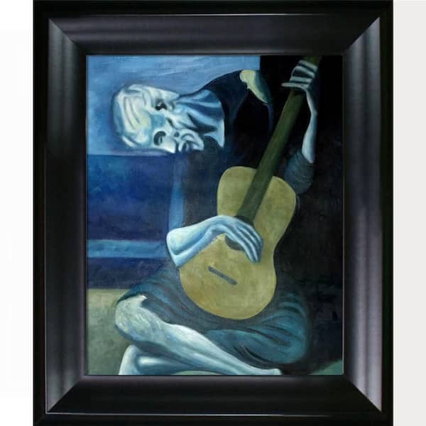 LA PASTICHE The Old Guitarist by Pablo Picasso Black Matte King Framed People Oil Painting Art Print 23 in. x 27 in.