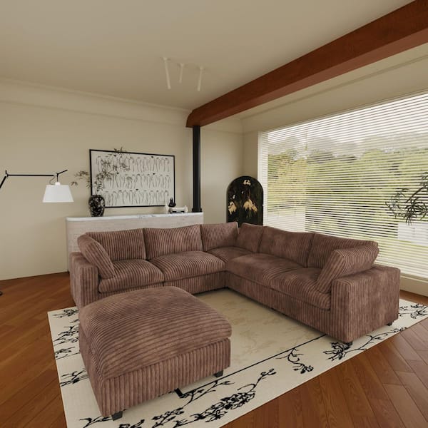 Luxury 118.1 in. W Square Arm 6-piece Soft Plush Velvet Down Feather Modular Free Combination Sectional Sofa in. Brown