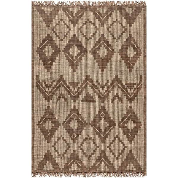 Tegan Bohemain Diamond Leather and Jute Area Rug Natural 9' ft. x 12' ft. Area Rug