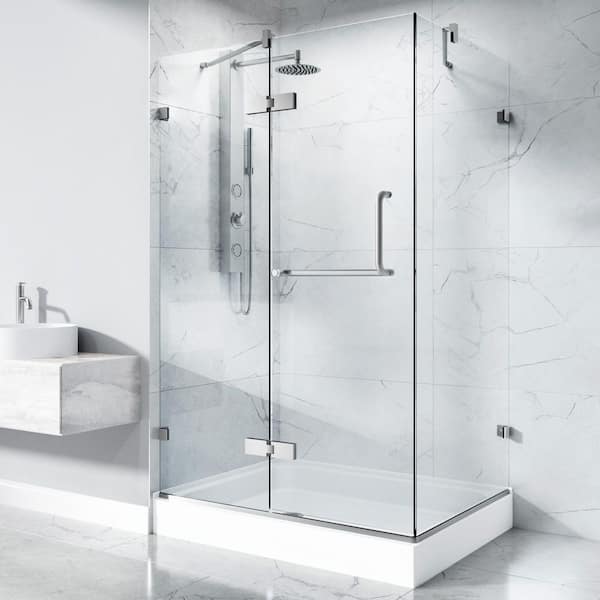 Monteray 36 in. L x 48 in. W x 79 in. H Frameless Pivot Shower Enclosure Kit in Brushed Nickel with 3/8 in. Clear Glass