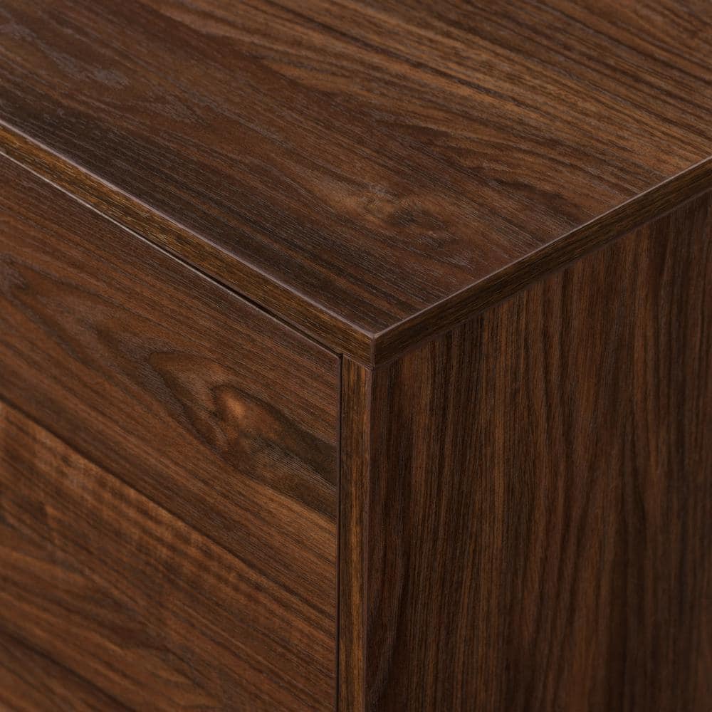 70" Dark Walnut Wood TV Stand with Cabinet and Shelves