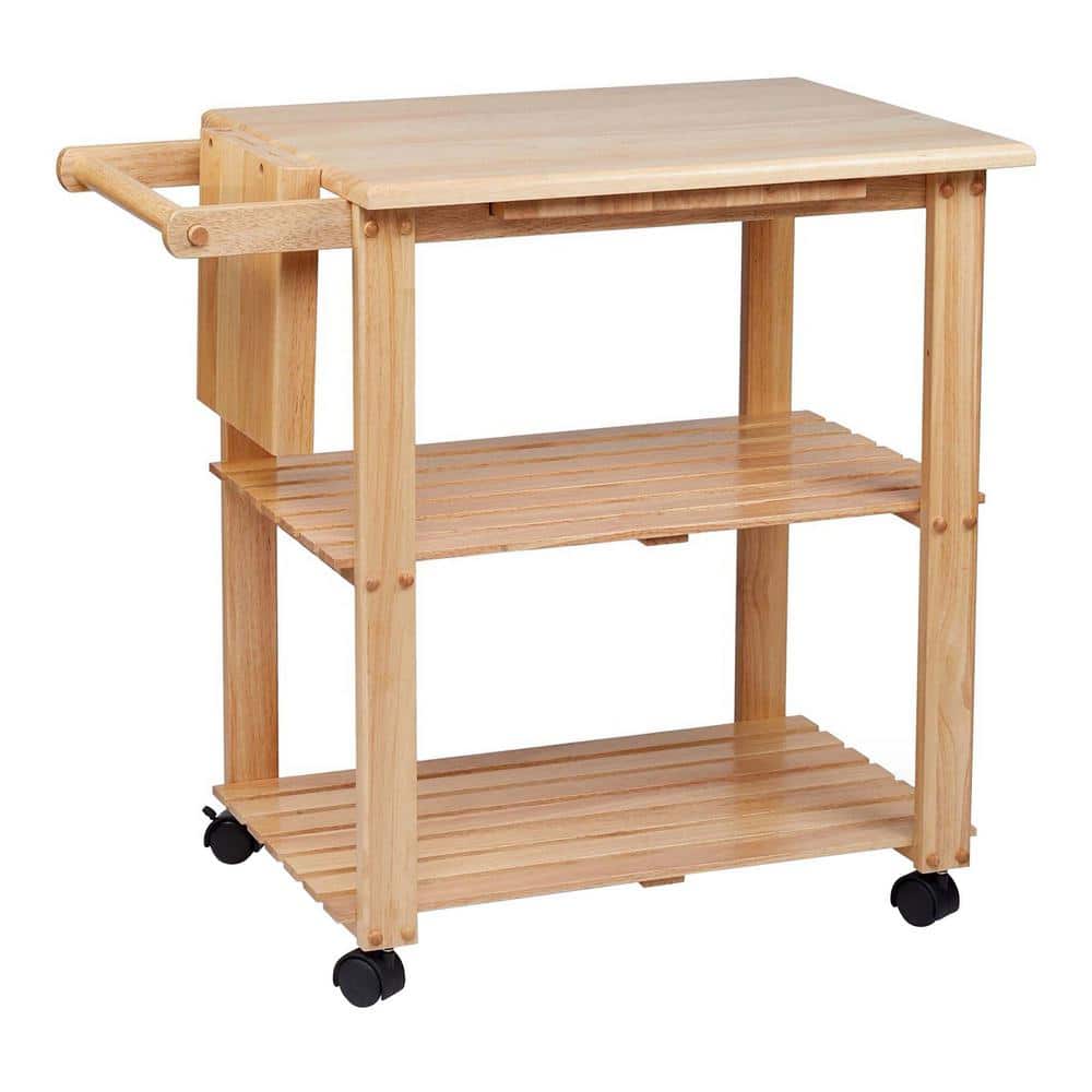 34 in. Handcrafted Rubber Wood Kitchen Cart in Natural; 2 Plank Design