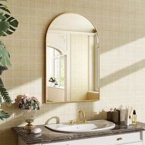 24 in. W x 36 in. H Arch Metal Framed Wall Bathroom Vanity Mirror Gold
