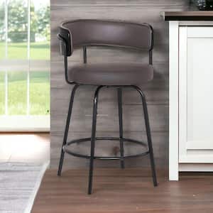 26 in. Gray and Black Faux Leather Swivel Counter Height Bar Chair