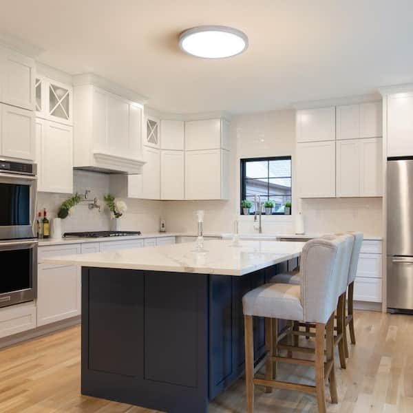 9.06 in. 1-Light Round Sliver Dimmable LED Flush Mount Ceiling Lighting for Dining Room