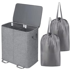 23 in. W x 13.2 in. D x 25.2 in. H Polyester Laundry Hamper with 2 Removable Liner Bags Gray