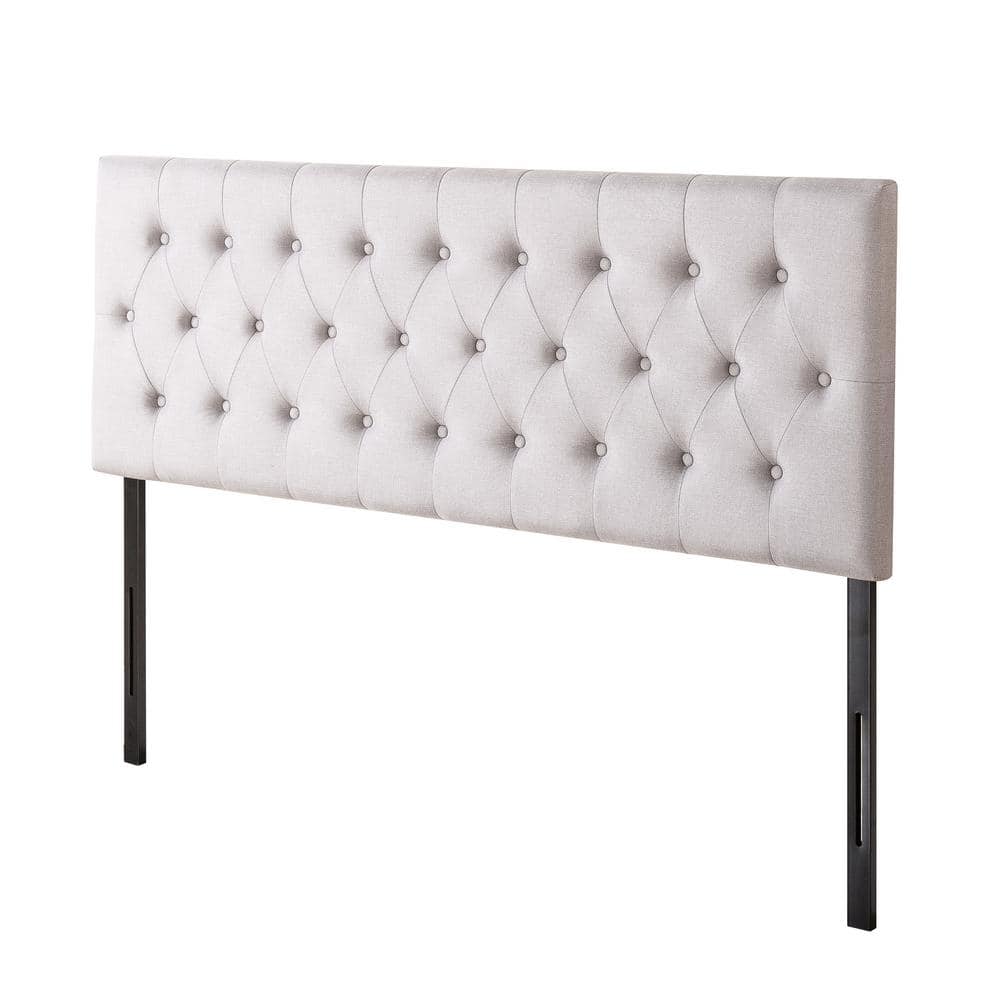 Light Grey Upholstered Tufted Queen Headboard with Adjustable Height