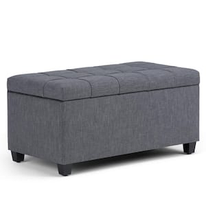 Sienna 34 in. Wide Transitional Rectangle Storage Ottoman Bench in Slate Grey Linen Look Fabric