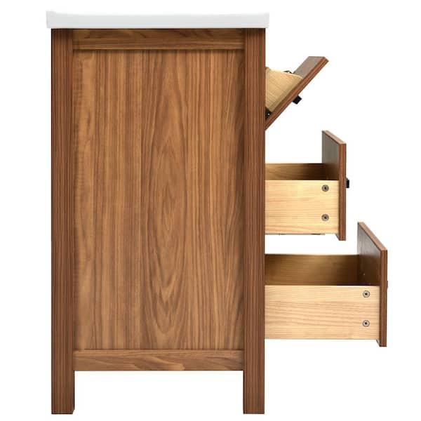 25 in. W x 19 in. D x 34 in. H Single Sink Bath Vanity in Brown with White Ceramic Top