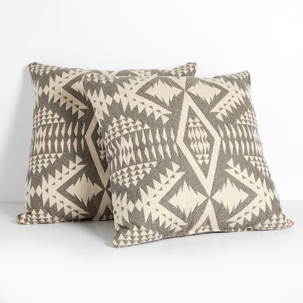 SORRA HOME Sunbrella Pendleton Diamond River II Fawn Square Outdoor Throw Pillow (2-Pack)