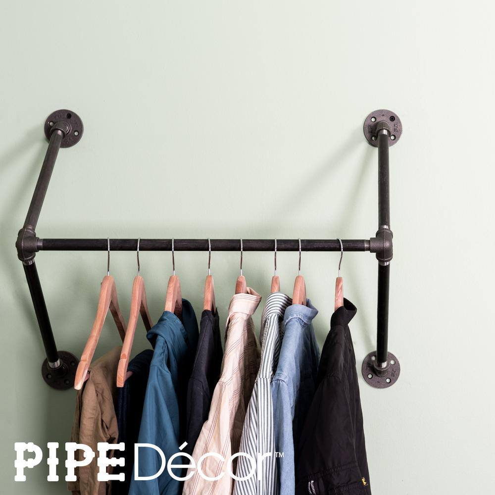 Buy 1/2 in. x 2 ft. L Black Pipe Quad Flange Wall Mounted Clothing Rack ...