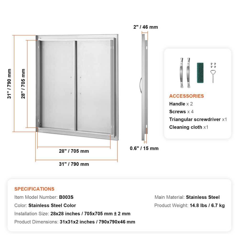 31" x 31" Stainless Steel Double Door Outdoor Kitchen Cabinet