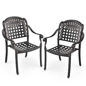 2-Pieces Cast Aluminum Patio Dining Chair Bistro Bronze Outdoor Cast Aluminum Chair
