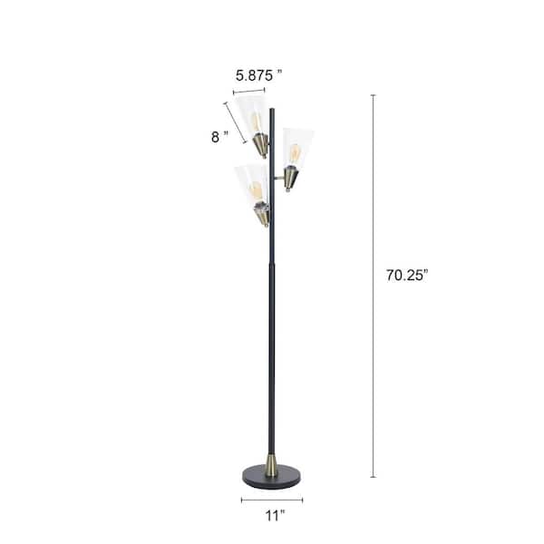 StyleCraft 70.25 in. Black Contemporary 3-Light Tree Floor Lamp