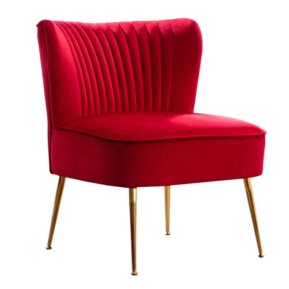 Luxurious Red Velvet 26" Mid-Century Modern Accent Chair