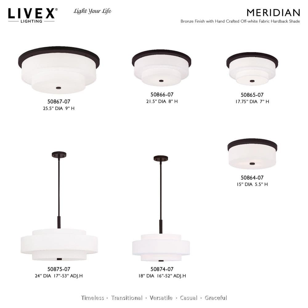 Bronze 4-Light Pendant with Off-White Drum Shade