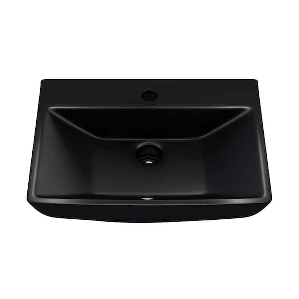 Swiss Madison Sublime 14 in. D x 18 in. W x 5.5 in. H Wall Hung Sink in Black Ceramic