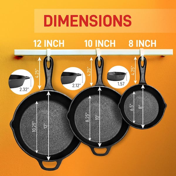 NutriChef 6 in., 8 in., 10 in. Kitchen Skillet Pans Pre-Seasoned Cast Iron Skillet  Cooking Pan Set with Scraper NCCI76 - The Home Depot