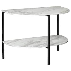 13 in. White and Black Other Marble End Table with Metal Frame