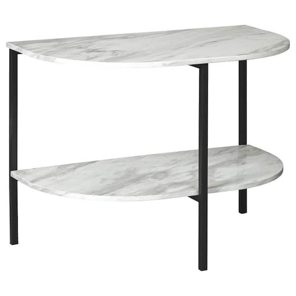 Benjara 13 in. White and Black Other Marble End Table with Metal Frame