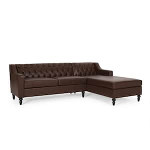 Derudder 97 in. 2-Piece Faux Leather Dark Brown Tufted Chaise Sectional