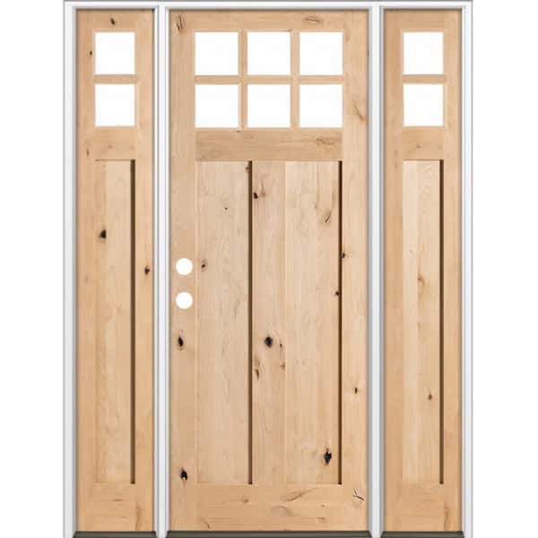 64 in. x 96 in. Knotty Alder Right-Hand/Inswing 6 Lite Beveled Clear Glass Unfinished Wood Prehung Front Door with DSL