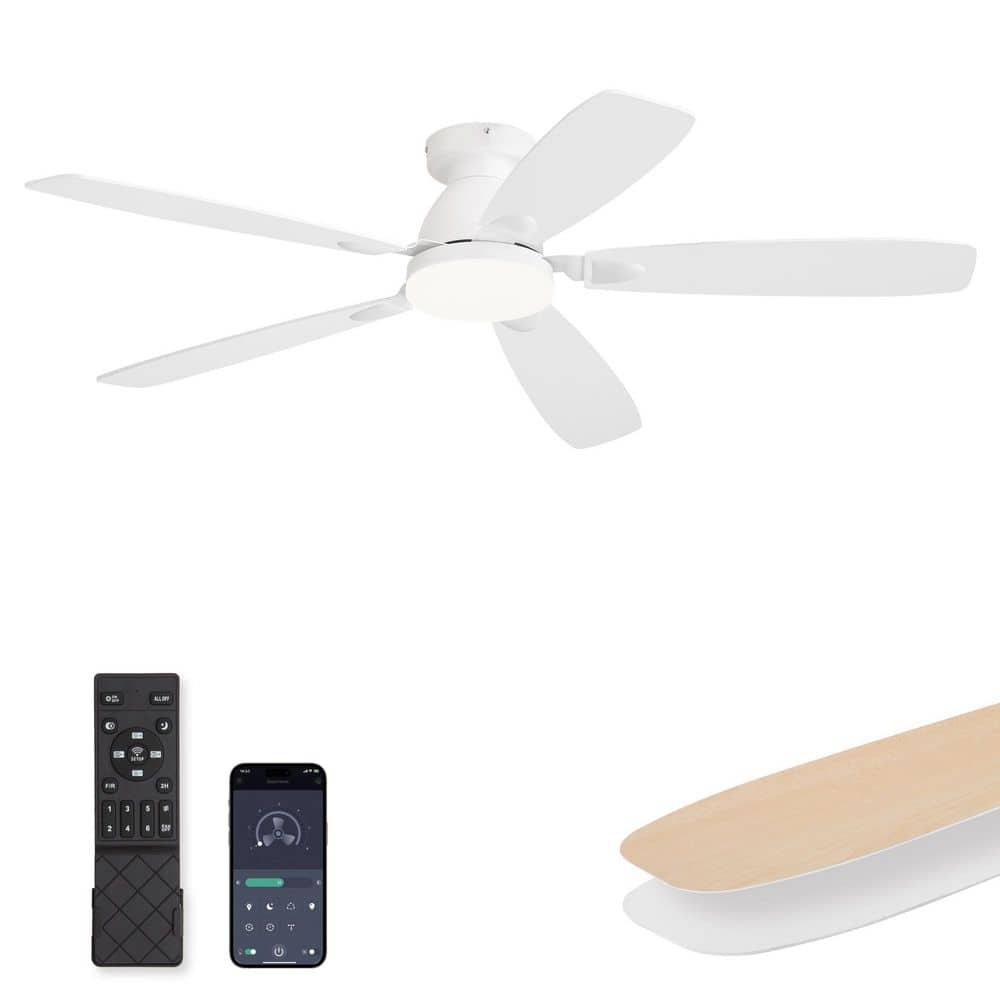 52 in. Indoor Quiet White Reversible Powerful Flush Mount Ceiling Fan with Lights and Remote Control, DC motor price history on PriceWatchPro