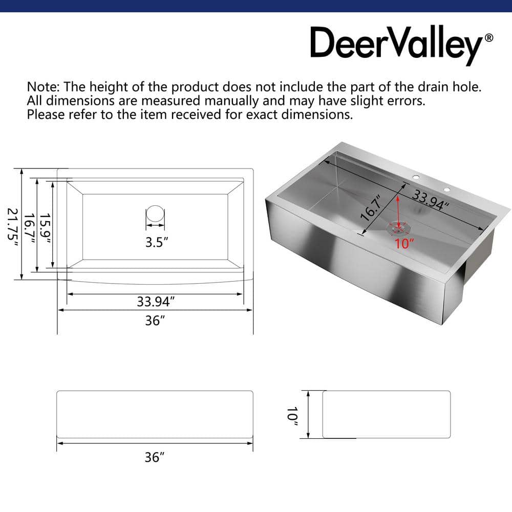 36" Stainless Steel Farmhouse Single Bowl Workstation Sink