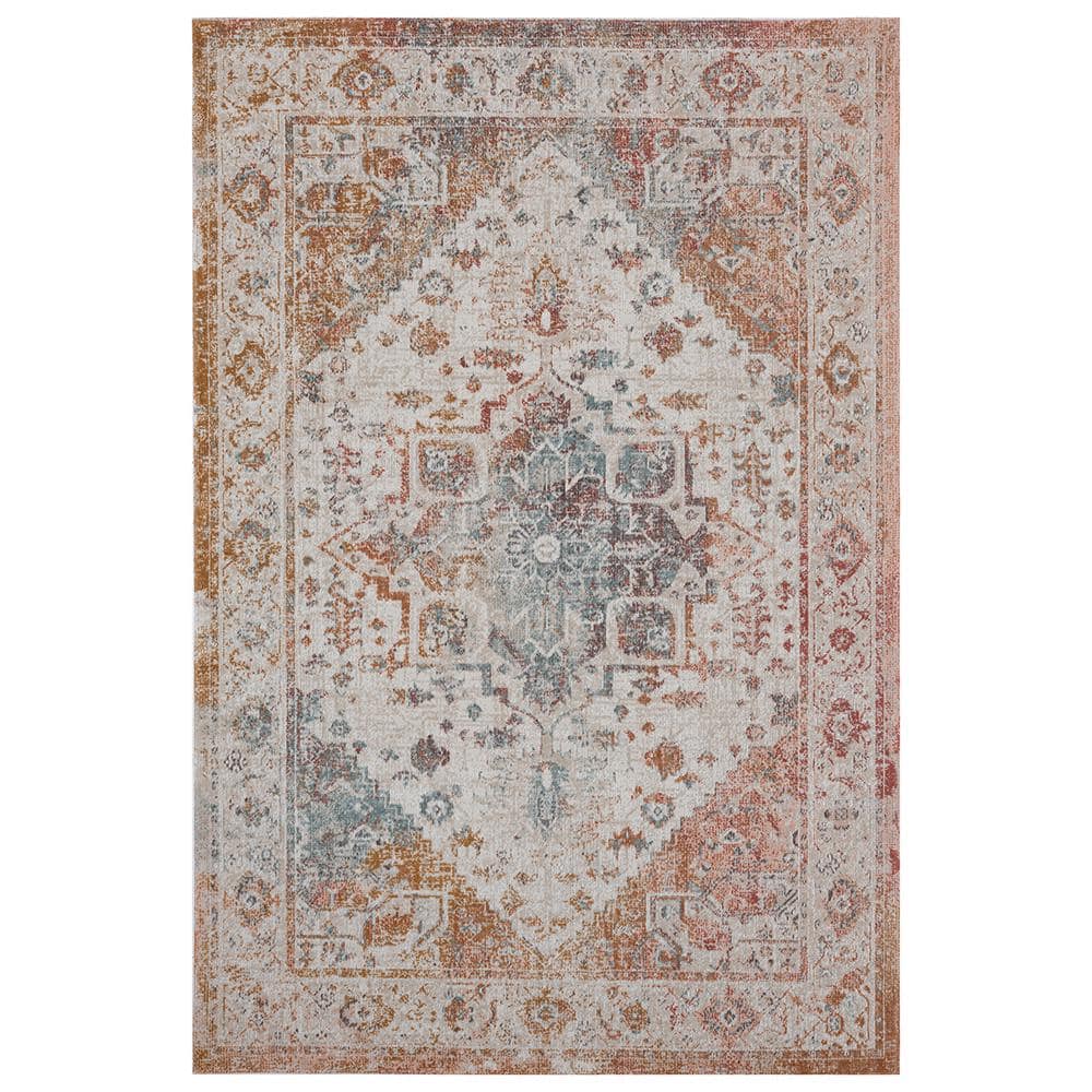 Anamica Distressed Beige/Cream 7 ft. 9 in. x 9 ft. 9 in. Turkish Bordered P