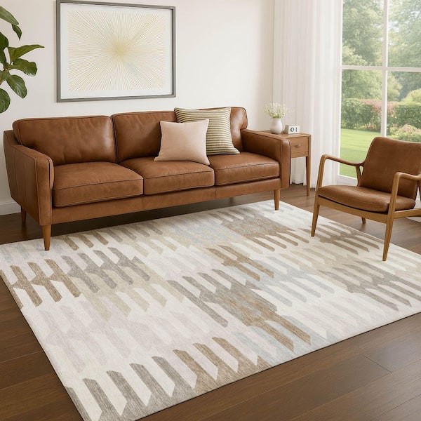 Chantille Machine Washable Indoor/Outdoor Abstract ACN2328 Ivory 9 ft. x 12 ft. Area Rug