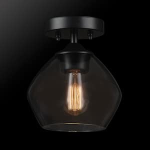 Harrow 8 in. 1-Light Matte Black Semi-Flush Mount Ceiling Light with Smoked Glass Shade