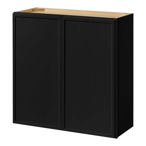Leyton 30 in. W x 12 in. D x 30 in. H Ready to Assemble Plywood Slim Shaker Wall Kitchen Cabinet in Raven Black