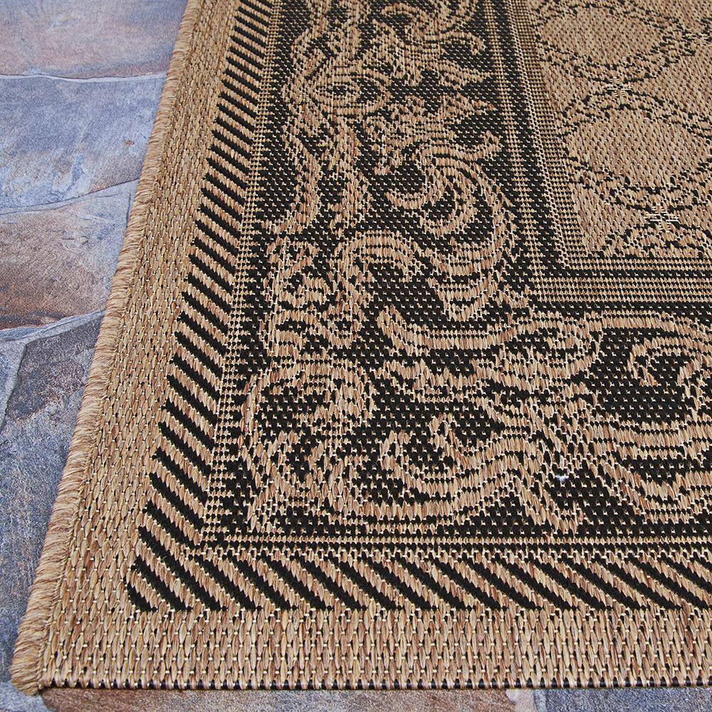 Rectangular Black and Cocoa Synthetic Flat Woven Rug