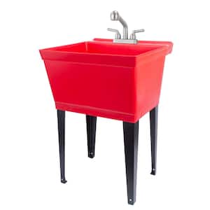 22.875 in. x 23.5 in. Thermoplastic Freestanding Red Utility Sink Tub with Non-Metallic Stainless Finish Pull-Out Faucet