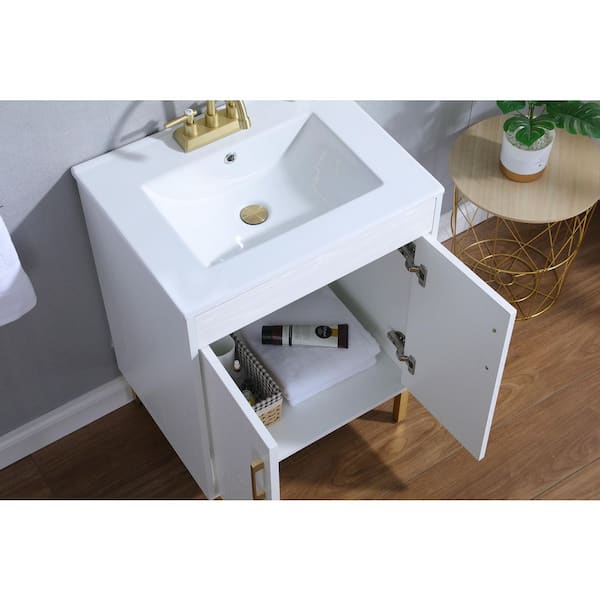 24 in. W x 18 in. D x 34 in . H White modern bathroom vanity with white ceramic sink Top