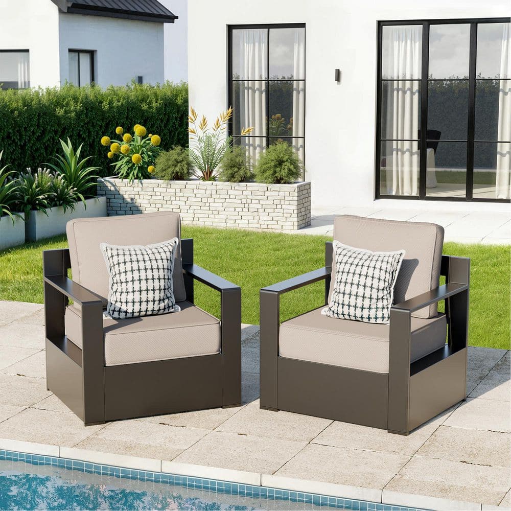 2-Pack Aluminum Outdoor Lounge Chair Patio Chair with Deep Seating and Thick Beige Cushions price history on PriceWatchPro