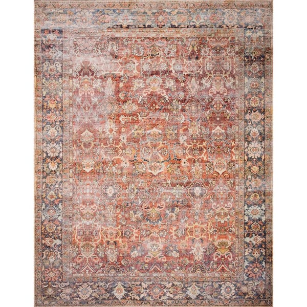 Loloi Layla Spice/Marine 3 ft. 6 in. x 5 ft. 6 in. Distressed Bohemian Printed Area Rug