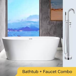 67 in. L x 31.5 in.W Acrylic Flat Bottom Soaking Bathtub in White with Polished Chrome Drain and Tub Filler