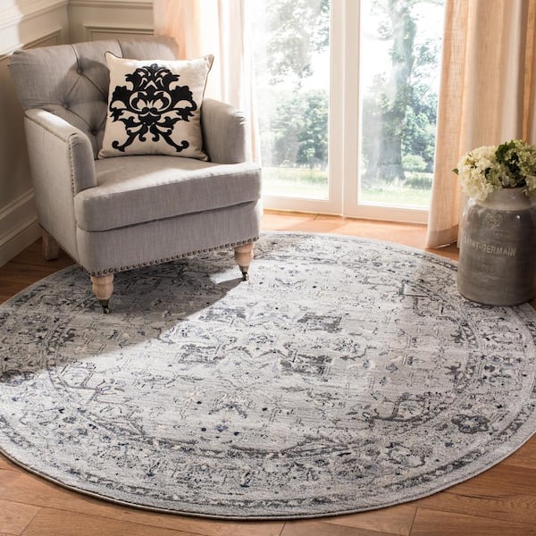 Charleston 8 ft. x 8 ft. Gray/Dark Gray Oriental Round Rug
