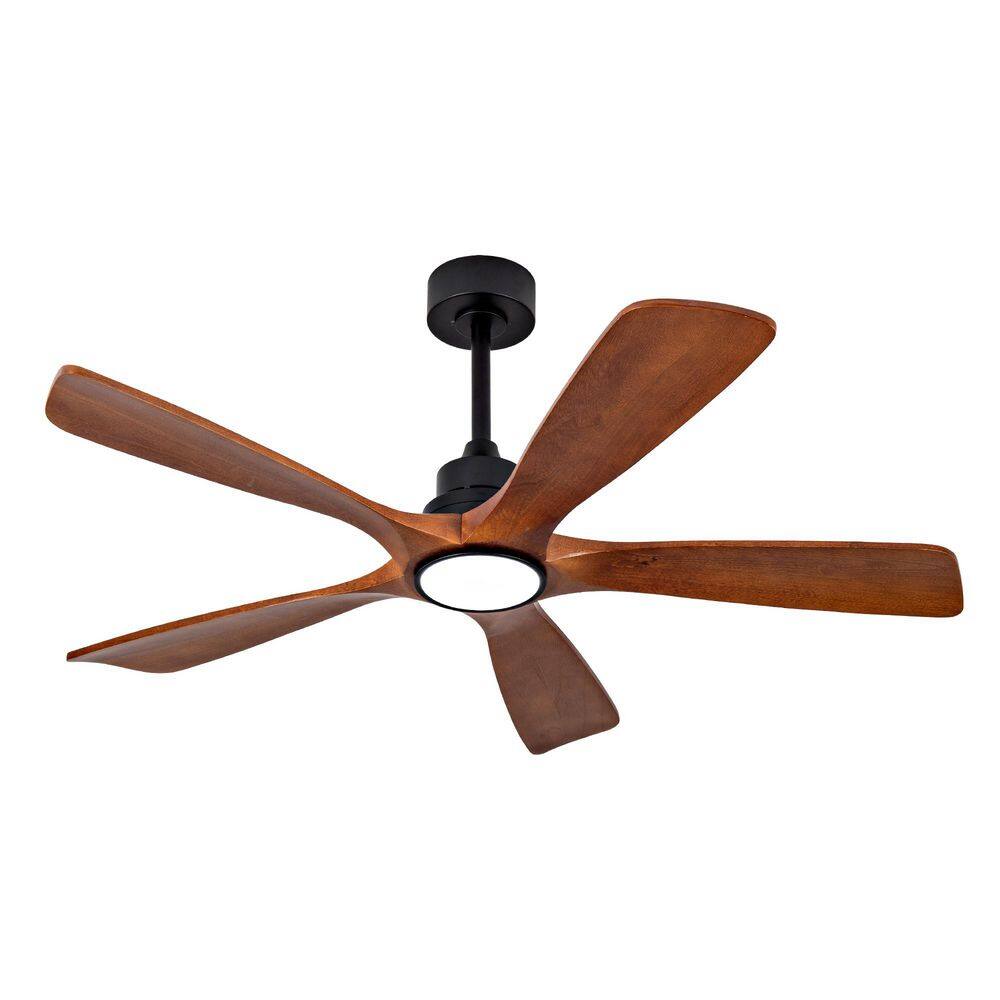 52. 0in. Black Brown Wood Downrod Mount Standard Ceiling Fan with 15W LED Light and Remote Included price history on PriceWatchPro