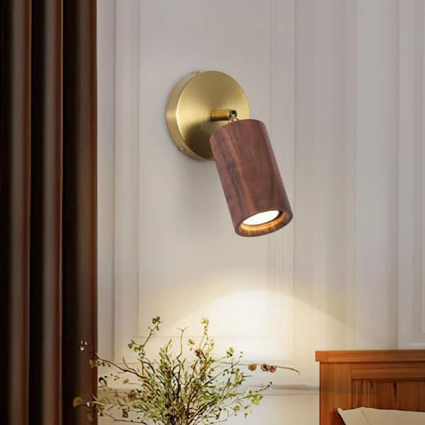 Parroco 1-Light 4.7 in. W 3 ft. Walnut Wood Ceiling Mounted Hardwired Cylinder Track Lighting Kit with Adjustable Heads