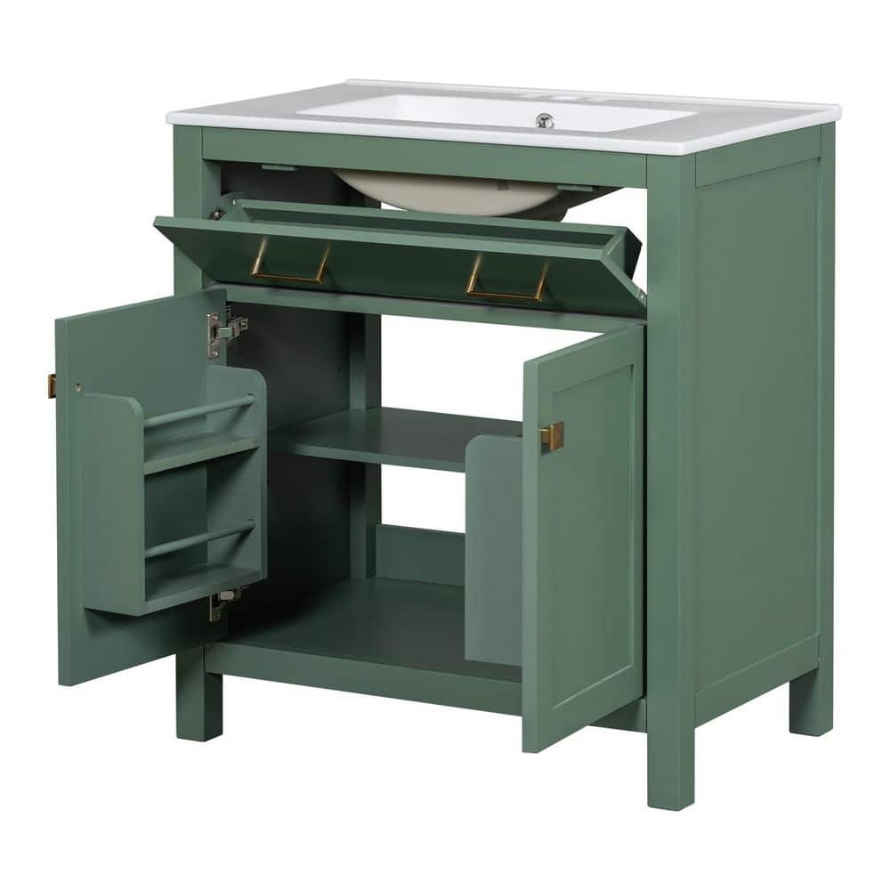 30 in. Single Sink Green Bath Vanity with White Ceramic Top, Adjustable Shelves, Soft Close Door, Unassembled price history on PriceWatchPro
