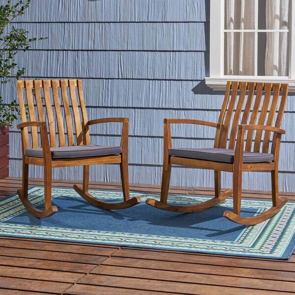 Noble House Colmena Teak Brown Acacia Wood Outdoor Rocking Chair with ...