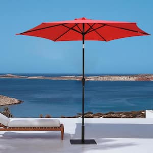 8.8 ft. Aluminum Market Push Button Tilt Patio Umbrella in Red with Square Resin Base