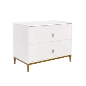 Pearl Ivory/Bronze Nightstand Sideboard with 2-Drawers
