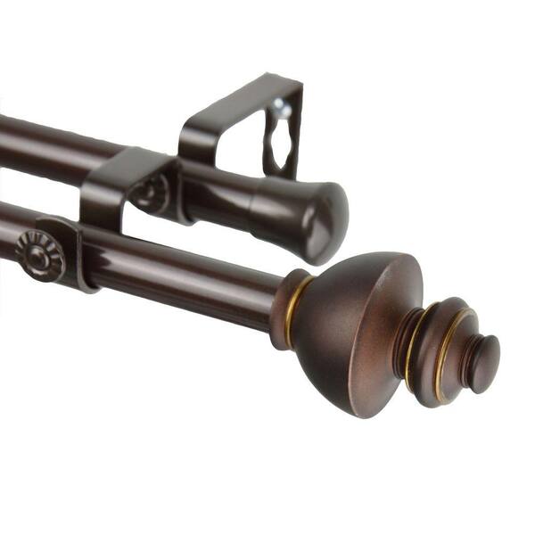 Rod Desyne 48 in. - 84 in. Telescoping Double Curtain Rod in Cocoa with Dynasty Finial
